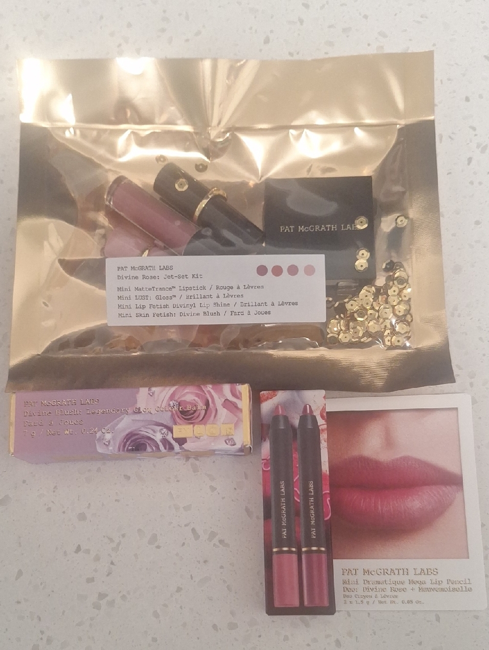 Pat McGrath Divine Rose Jet-set Kit, Full Size Blush And Dramatique Mega Lip Duo